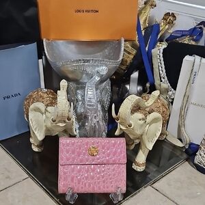 Vintage Gianni Versace Pink Croc-Embossed Compact Wallet VGUC!